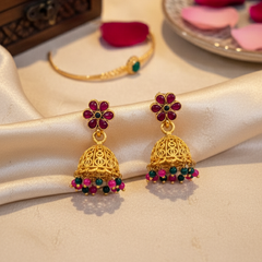 Exquisite Ruby & Gold Jhumka Earrings