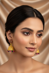 Exquisite Ruby & Gold Jhumka Earrings