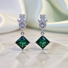 Emerald Green and Zirconia Drop Earrings