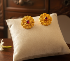 Ornate Filigree Gold Flower Studs