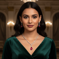 Radiant Ruby Teardrop Diamond Set