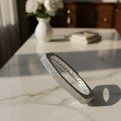 Contemporary Square-Shaped Anti-Tarnish Diamond Pave Bangle