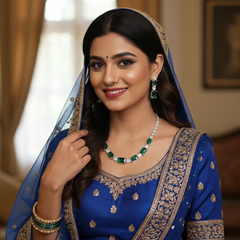 Luxe Emerald & Diamond Silver Necklace Set