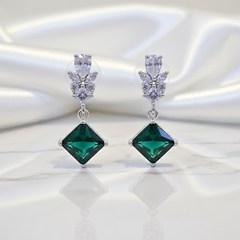 Emerald Green and Zirconia Drop Earrings