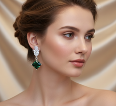 Emerald Green and Zirconia Drop Earrings