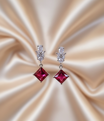 Elegant Ruby Princess-Cut Dangler Earrings