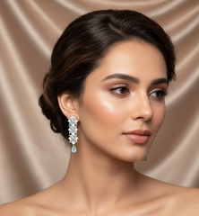 Sparkling Floral Cascade Drop Earrings with Aqua Accent