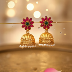 Dual-Tone Floral Jhumka Earrings