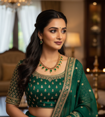 Elegant Emerald Leaf & Ruby Gold Necklace Set