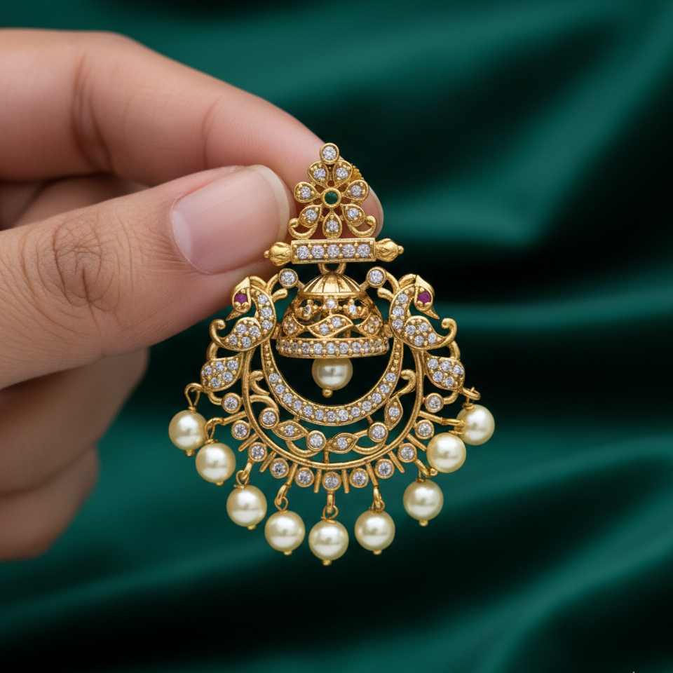 Antique Gold Chandbali Jhumka Earring