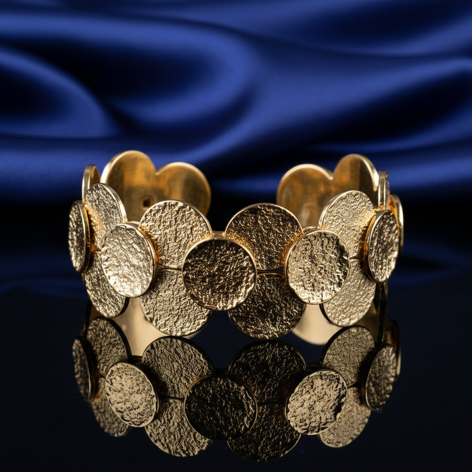 Texturized Gold Disc Statement Cuff