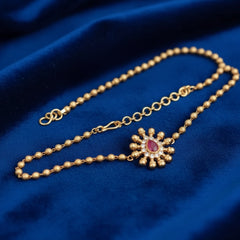 Dainty Ruby & Gold Bracelet with Matching Studs