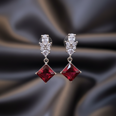 Elegant Ruby Princess-Cut Dangler Earrings