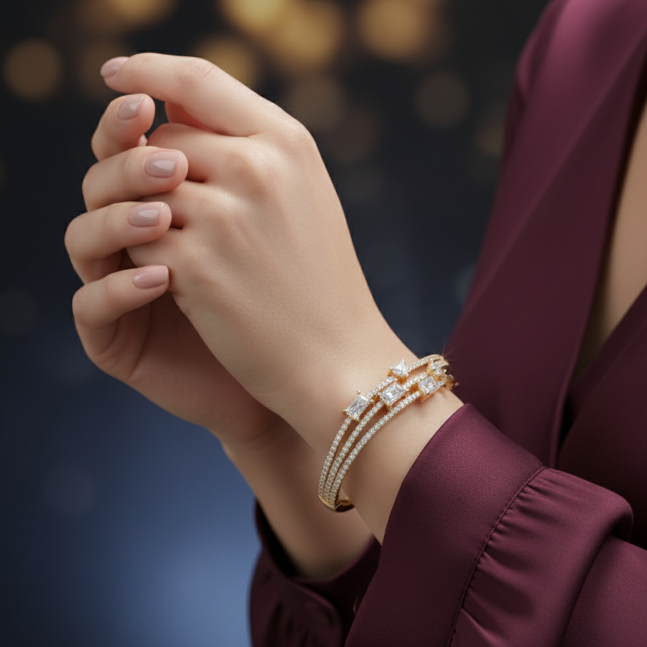 Asymmetrical Multi-Row Anti-Tarnish Diamond Bangle