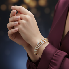 Asymmetrical Multi-Row Anti-Tarnish Diamond Bangle