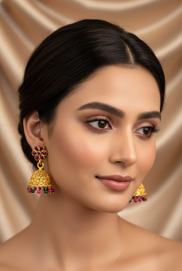 Exquisite Ruby & Gold Jhumka Earrings