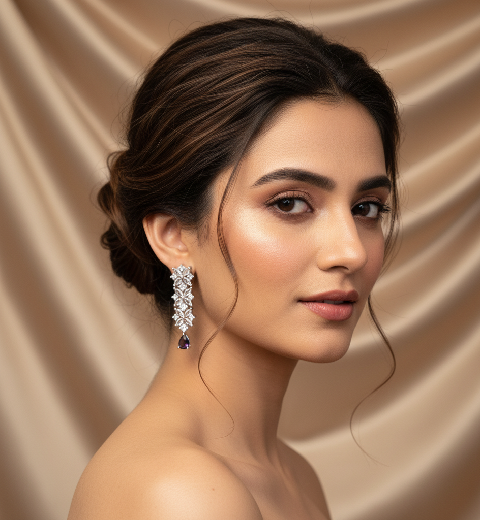 Amethyst Drop Earrings with Sparkling Floral Clusters