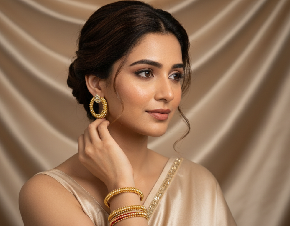 Classic Gold Bangles with Enamel and Pearl Detailing