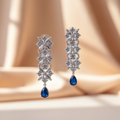 Dazzling Sapphire and Zirconia Waterfall Drop Earrings