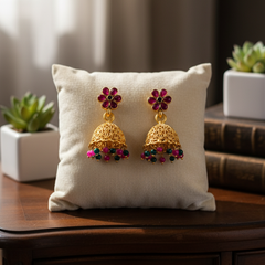 Exquisite Ruby & Gold Jhumka Earrings