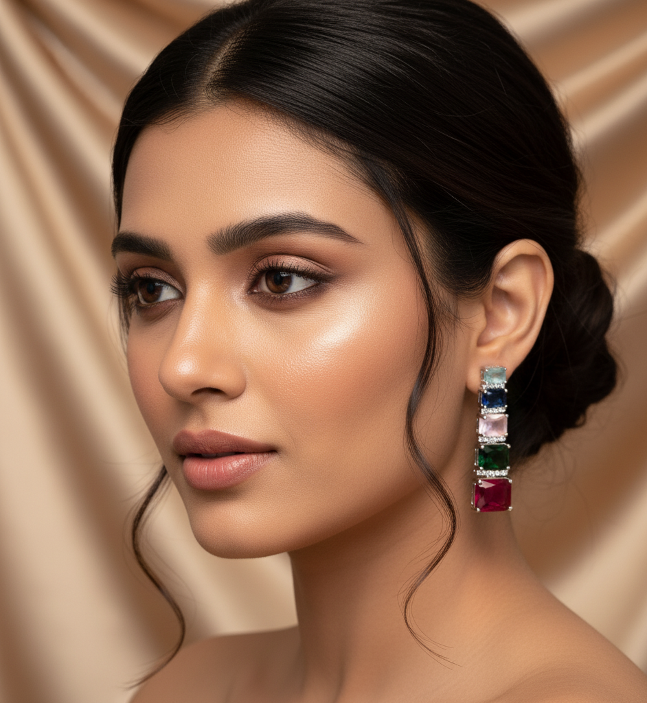 Radiant Multi-Gemstone Square Dangler Earrings