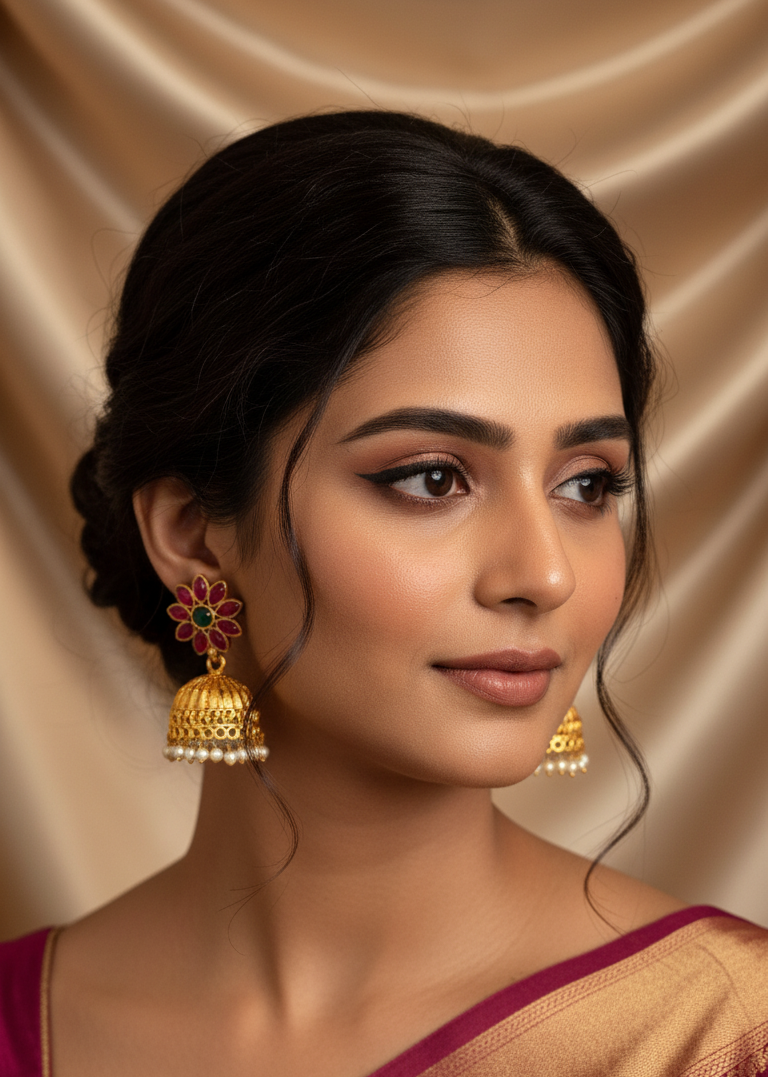 Dual-Tone Floral Jhumka Earrings