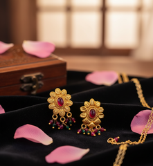 Traditional Floral Drops with Ruby & Bead Accents