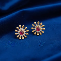 Dainty Ruby & Gold Bracelet with Matching Studs