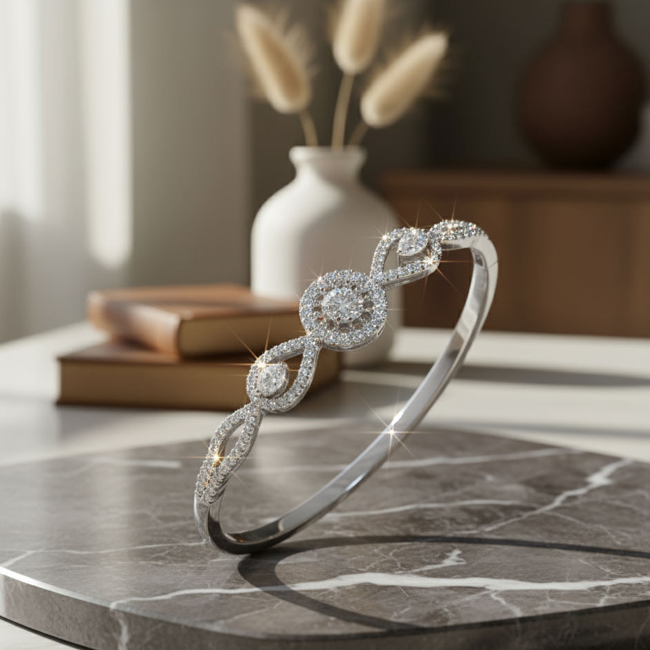 Sparkling Diamond Figure-Eight Interlink Anti Tranish Bangle