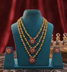 Royal Floral Layered Gold Necklace Set