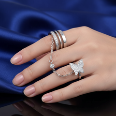 Sparkling Butterfly Ring-Bracelet Hybrid