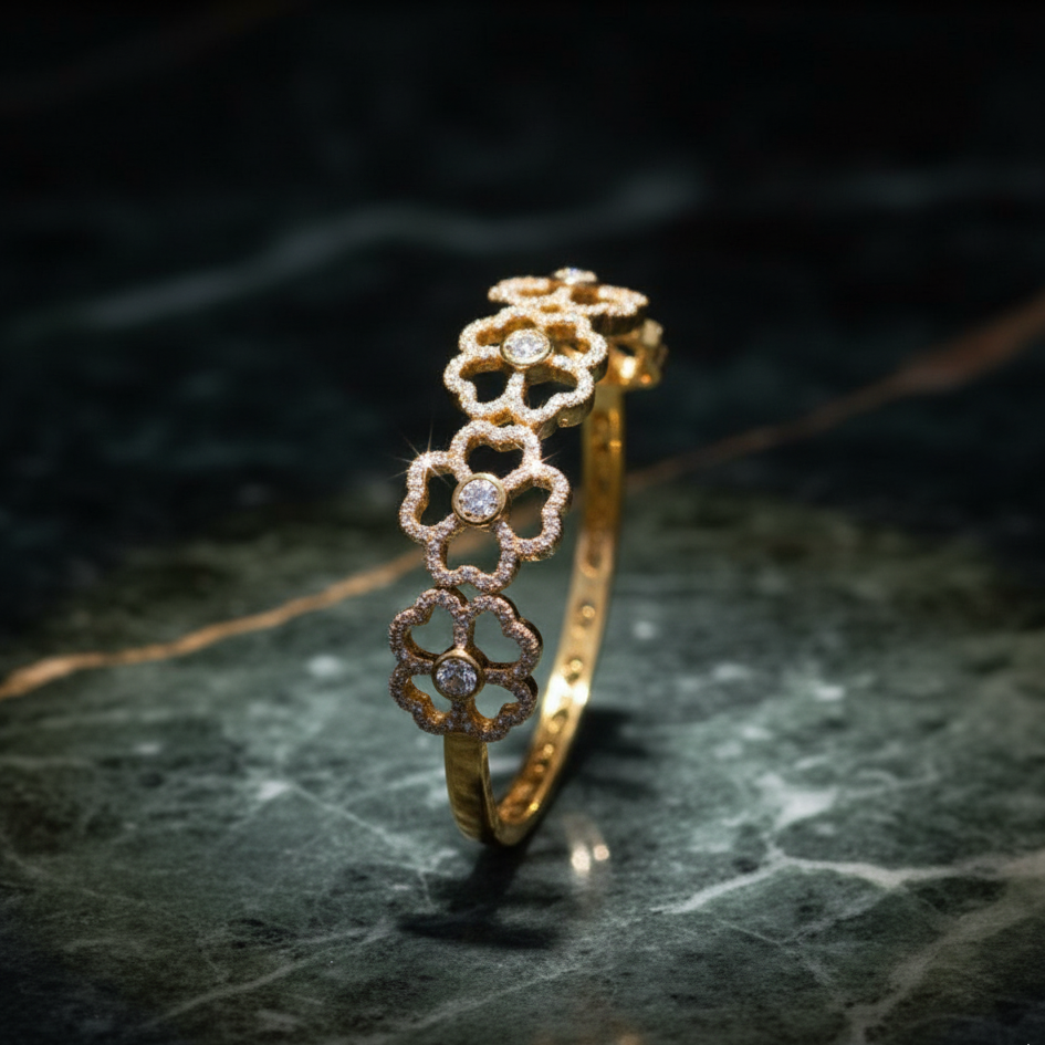 Delicate Floral Diamond Anti-Tarnish Bangle in Gold