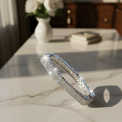 Contemporary Square-Shaped Anti-Tarnish Diamond Pave Bangle