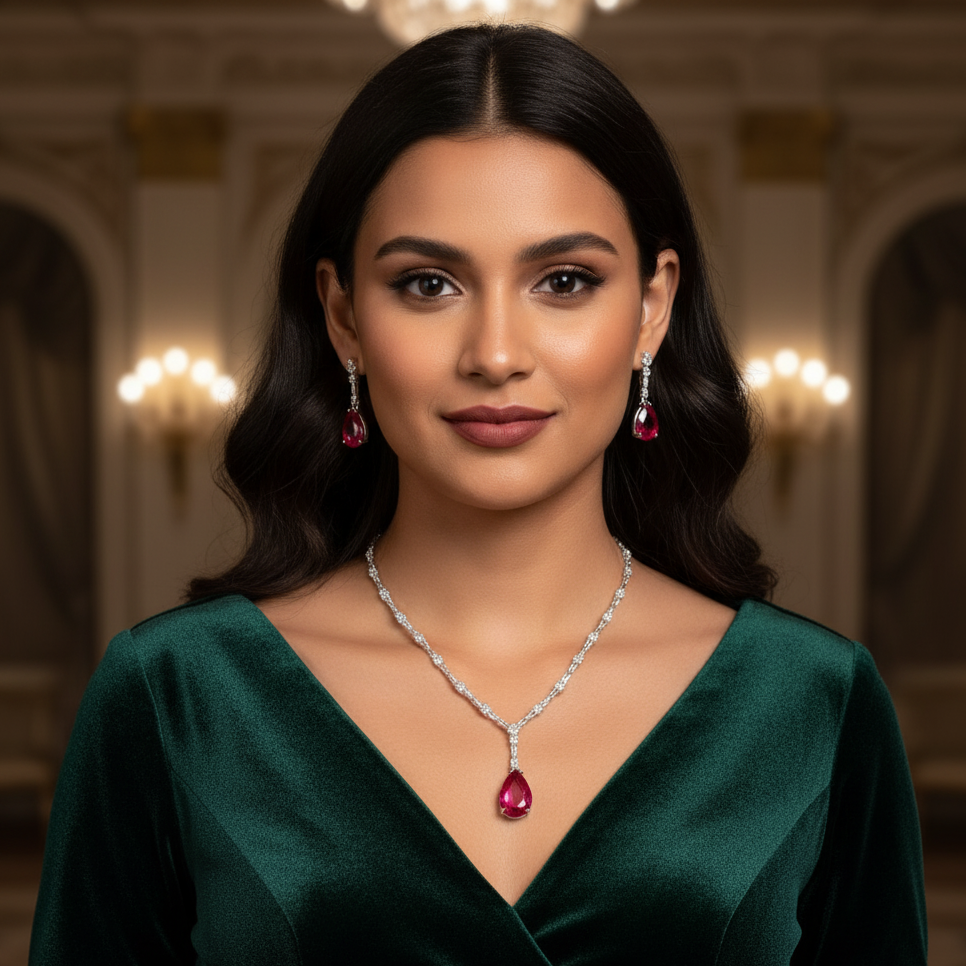 Radiant Ruby Teardrop Diamond Set