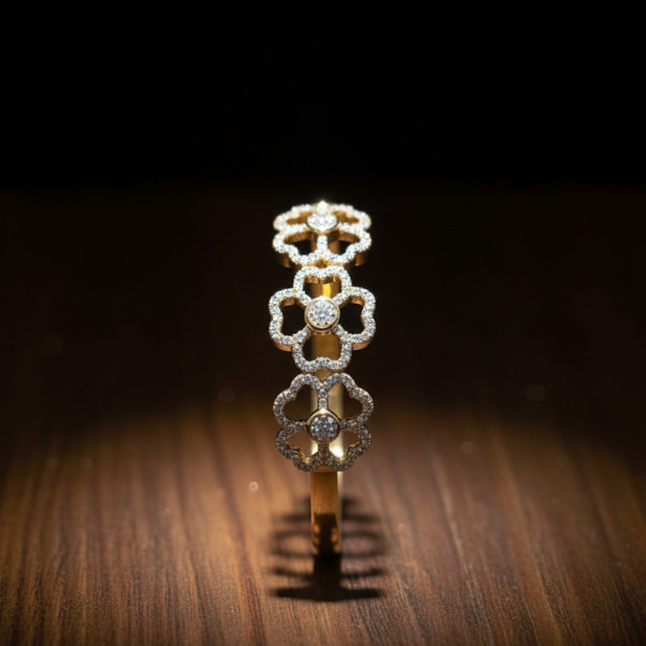 Delicate Floral Diamond Anti-Tarnish Bangle in Gold