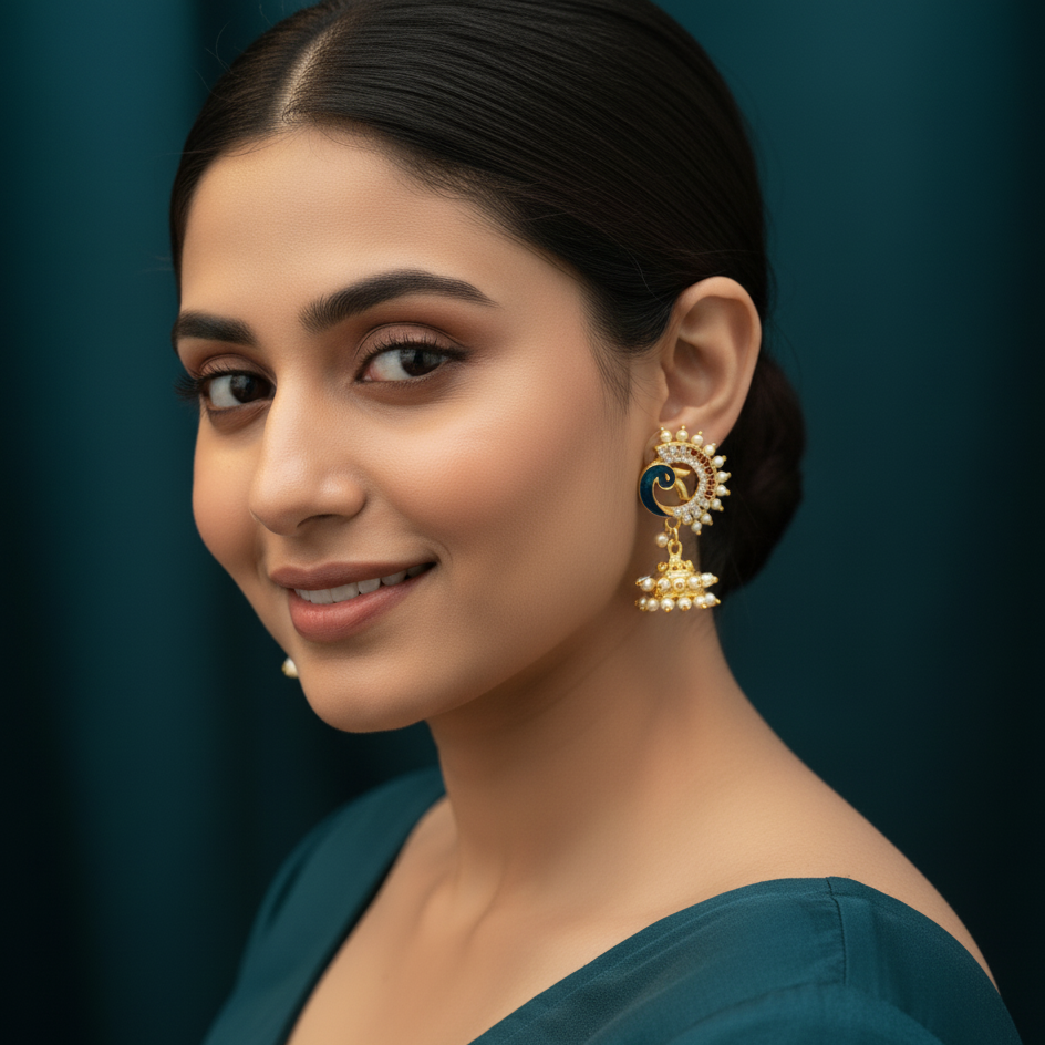 Elegant Peacock-Themed Jhumka Earrings