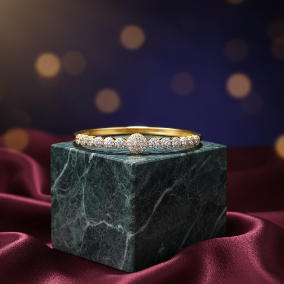 Bejeweled Gold and Diamond Cluster Bangle