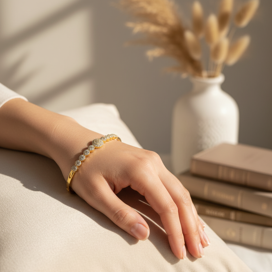 Bejeweled Gold and Diamond Cluster Bangle