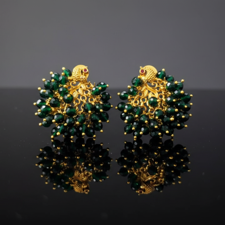 Majestic Peacock-Inspired Emerald Gold Earrings
