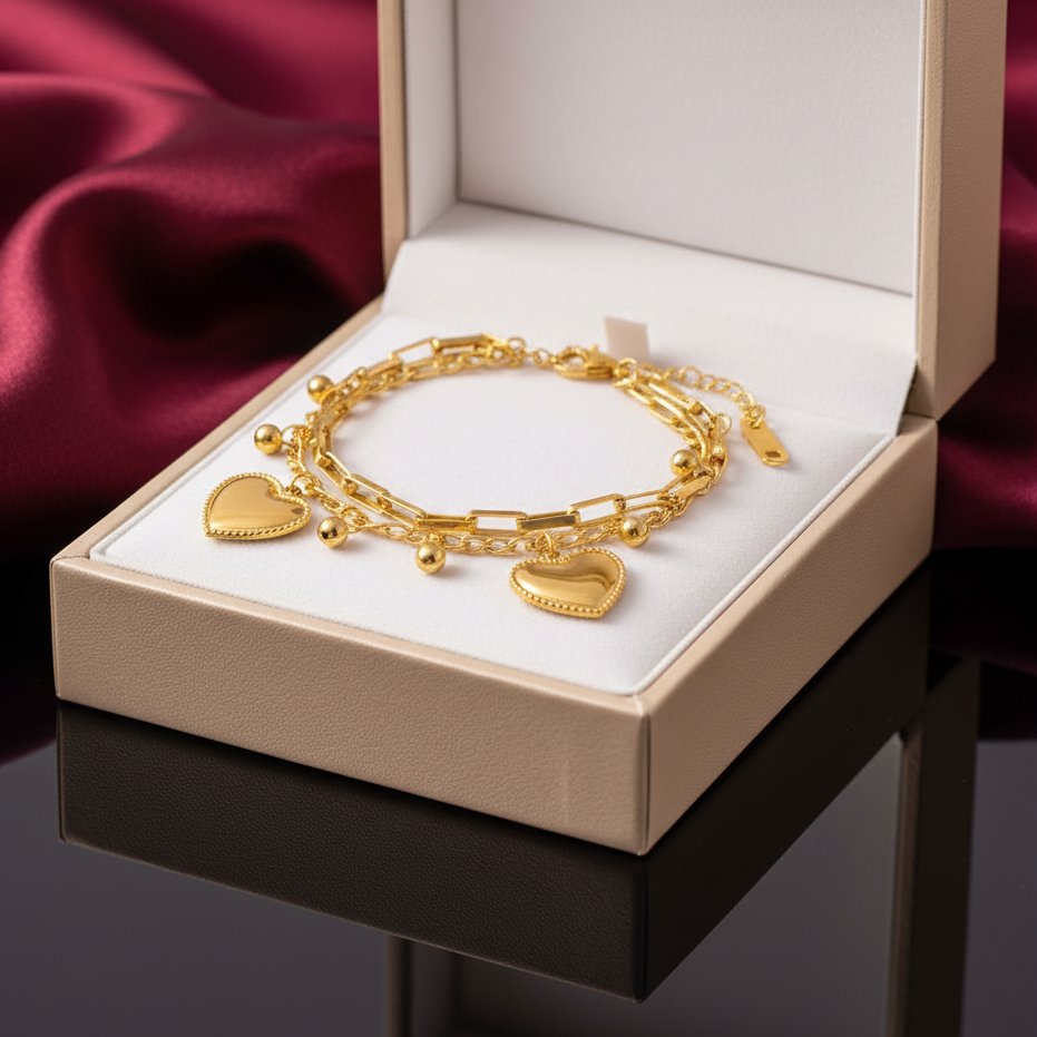Dual-Layer Heart Charm Bracelet in Presentation Box