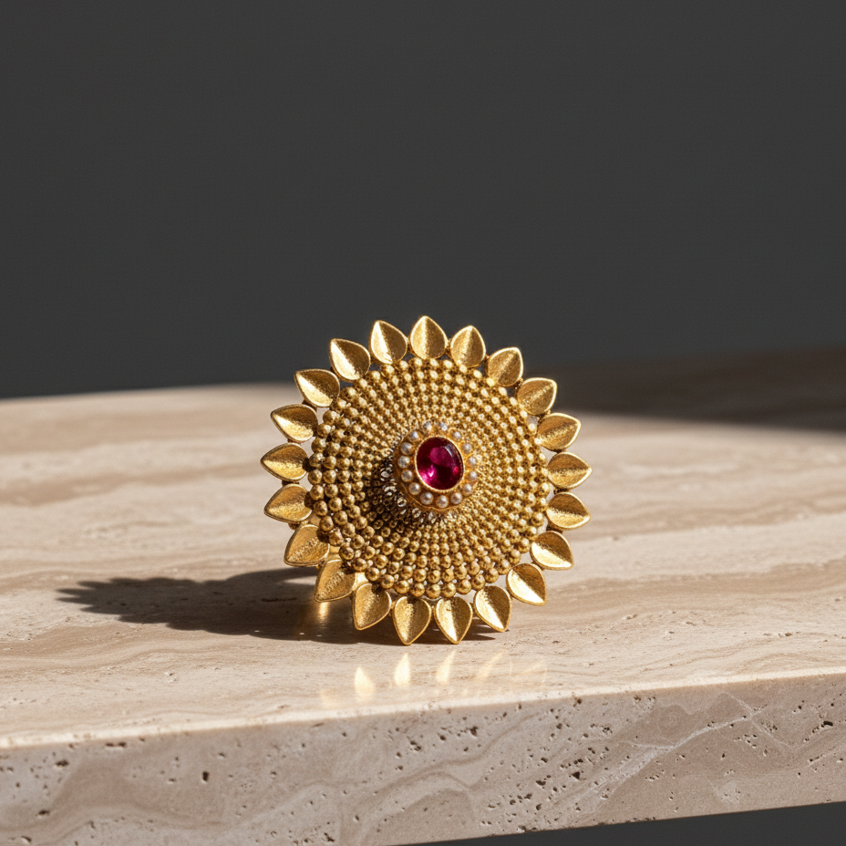 Traditional Sunflower-Inspired Gold Ring
