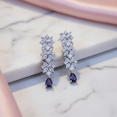 Amethyst Drop Earrings with Sparkling Floral Clusters