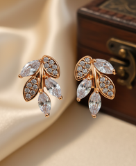 Elegant Leaf Cluster Diamond Stud Earrings