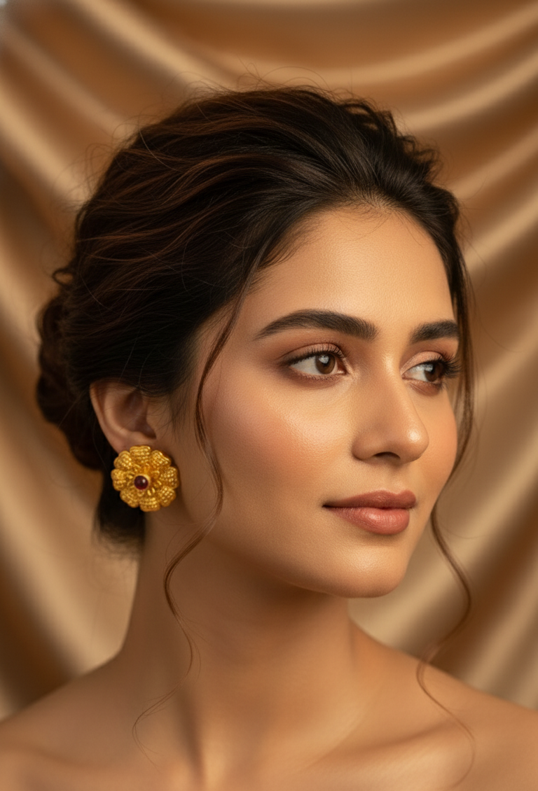 Ornate Filigree Gold Flower Studs