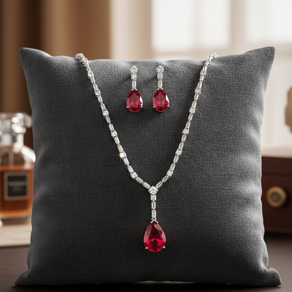 Radiant Ruby Teardrop Diamond Set