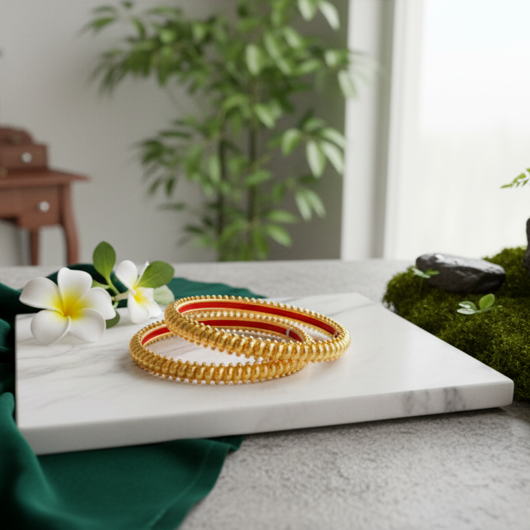 Classic Gold Bangles with Enamel and Pearl Detailing