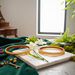 Classic Gold Bangles with Enamel and Pearl Detailing