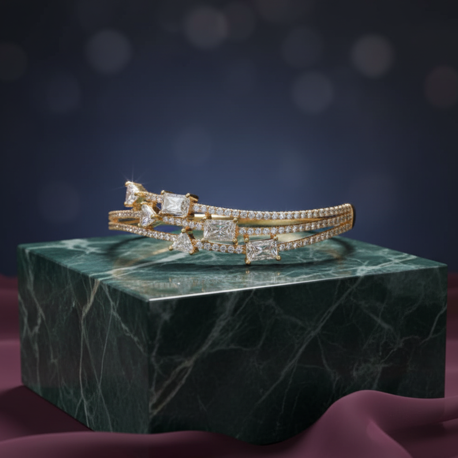 Asymmetrical Multi-Row Anti-Tarnish Diamond Bangle