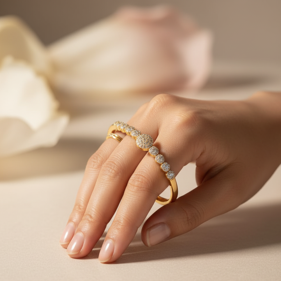 Bejeweled Gold and Diamond Cluster Bangle