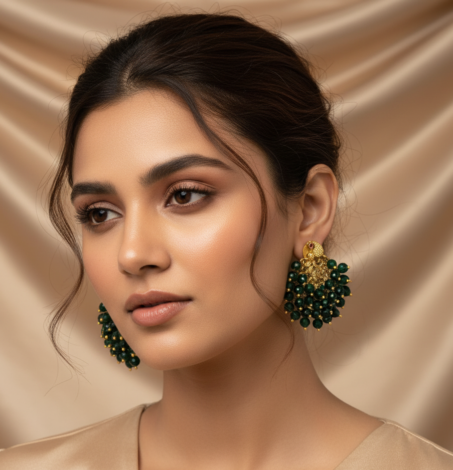 Majestic Peacock-Inspired Emerald Gold Earrings